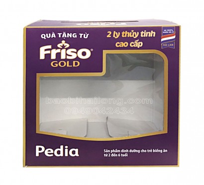 hộp giấy carton 3 lớp đựng 2 ly thuỷ tinh friso gold